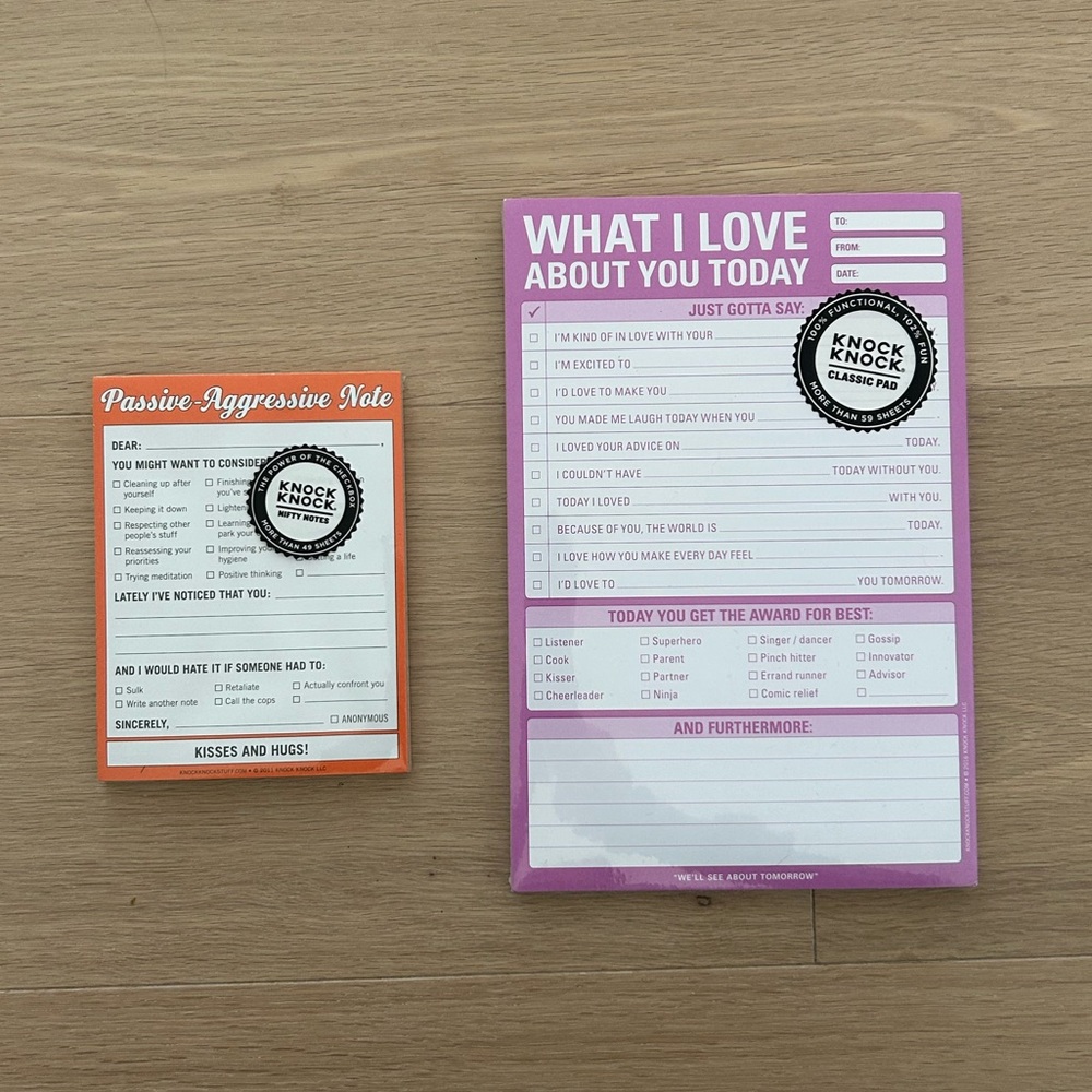 What I Love About You today / Passive Aggressive Funny Notepads - Gift